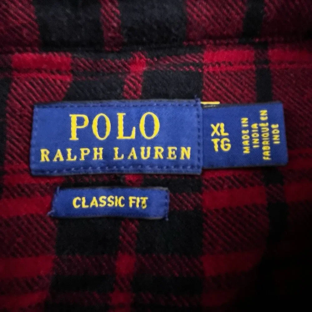 Polo Ralph Lauren Flannel Shirt Men’s XL Red Black Buffalo Plaid Designer Preppy